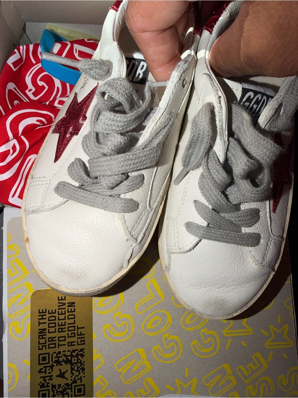Golden Goose Kids White Sneakers with Red Star